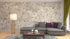 Fotobehang witte cherry bloemen woonkamer